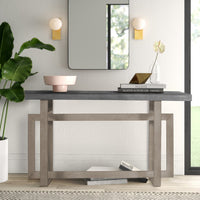 59 Inch Artisan Crafted Farmhouse Console Table with Geometric Interlocked Base, Rustic Light Brown - UPT-262415