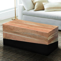 45 Inch Handcrafted Acacia Wood Coffee Table, Industrial, Platform Style, Dual Tone, Brown, Black - UPT-263773