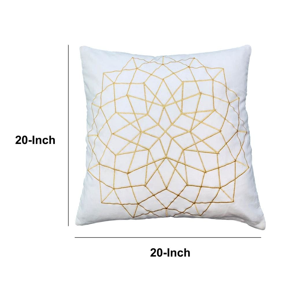 Hugo 20 x 20 Square Accent Throw Pillows, Embroidered Abstract Pattern, Set of 2, White, Gold By The Urban Port