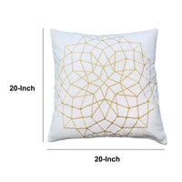 Hugo 20 x 20 Square Accent Throw Pillows, Embroidered Abstract Pattern, Set of 2, White, Gold By The Urban Port