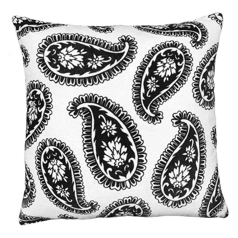 20 x 20 Square Accent Throw Pillows, Paisley Print, Set of 2, Black, White By The Urban Port