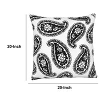 20 x 20 Square Accent Throw Pillows, Paisley Print, Set of 2, Black, White By The Urban Port