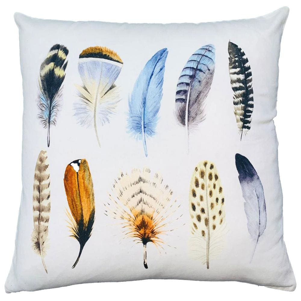 20 x 20 Square Cotton Accent Throw Pillows, Printed Feather Design, Set of 2, White, Multicolor By The Urban Port