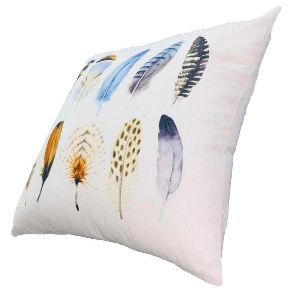 20 x 20 Square Cotton Accent Throw Pillows, Printed Feather Design, Set of 2, White, Multicolor By The Urban Port