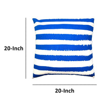 20 x 20 Square Cotton Accent Throw Pillows, Screen Printed Stripes, Set of 2, Blue, White  By The Urban Port