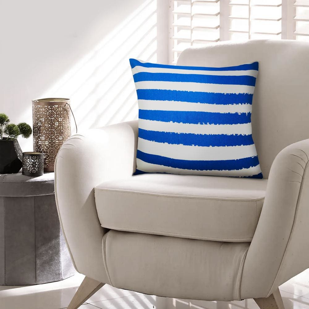 20 x 20 Square Cotton Accent Throw Pillows, Screen Printed Stripes, Set of 2, Blue, White  By The Urban Port