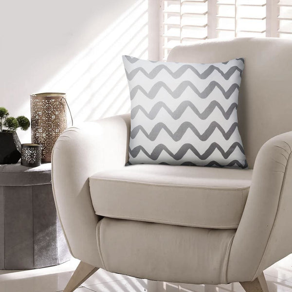 20 x 20 Square Cotton Accent Throw Pillows, Chevron Pattern, Set of 2, Gray, White By The Urban Port