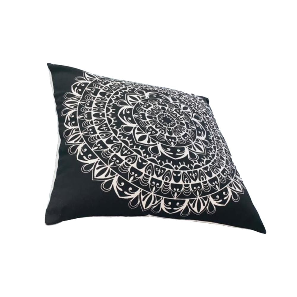 20 x 20 Square Cotton Accent Throw Pillows, Mandala Pattern, Set of 2, Black, White By The Urban Port