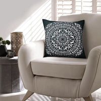 20 x 20 Square Cotton Accent Throw Pillows, Mandala Pattern, Set of 2, Black, White By The Urban Port