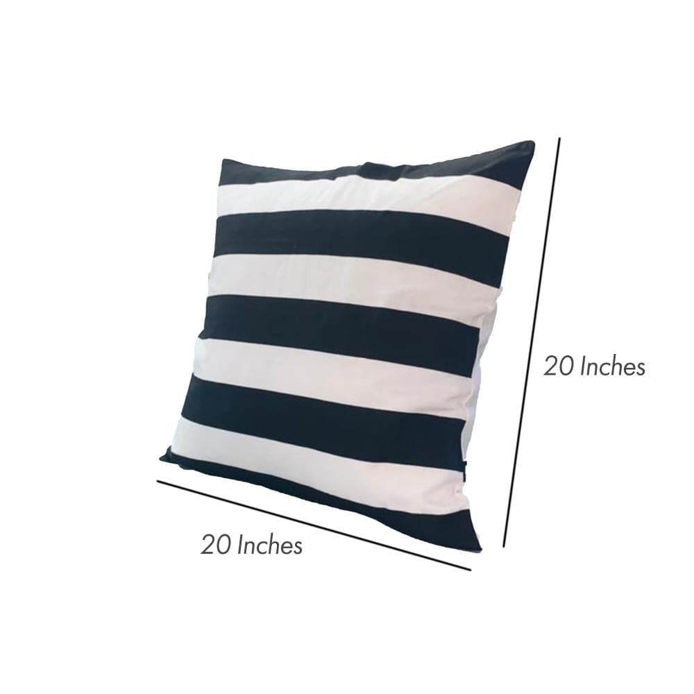 20 x 20 Square Cotton Accent Throw Pillows, Classic Block Stripes, Set of 2, Black, White By The Urban Port