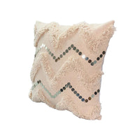 18 x 18 Square Cotton Accent Throw Pillow, Handcrafted Chevron Patchwork, Sequins, Set of 2, Blush Pink By The Urban Port