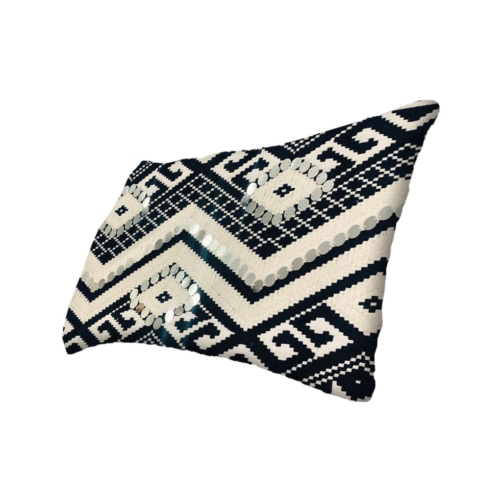 12 x 20 Rectangular Cotton Accent Lumbar Pillows, Aztec Pattern, Set of 2, White, Black By The Urban Port