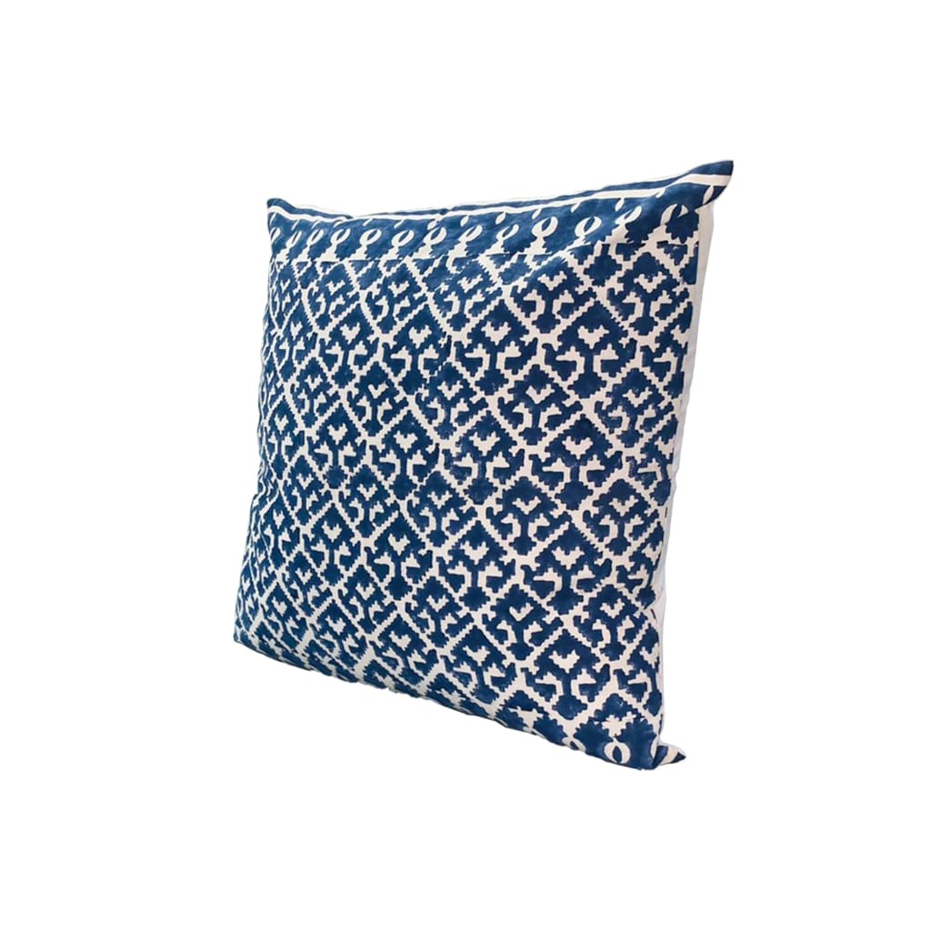 18 x 18 Square Accent Pillows, Trellis Pattern, Cotton Cover, Set of 2, Blue, White By The Urban Port