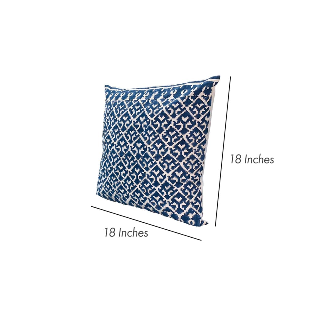 18 x 18 Square Accent Pillows, Trellis Pattern, Cotton Cover, Set of 2, Blue, White By The Urban Port