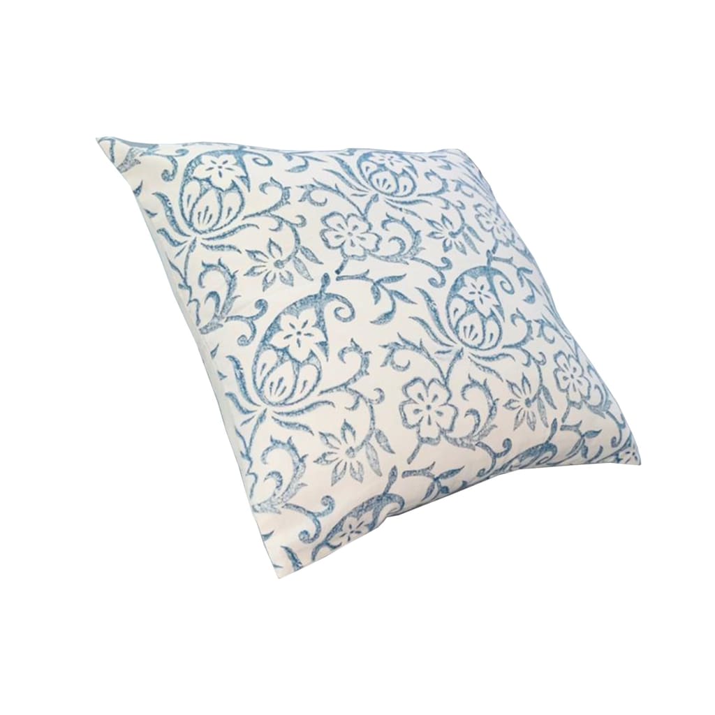 18 x 18 Square Accent Pillows, Paisley Floral Pattern, Cotton Cover, Set of 2, Blue, White By The Urban Port