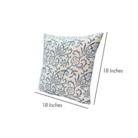 18 x 18 Square Accent Pillows, Paisley Floral Pattern, Cotton Cover, Set of 2, Blue, White By The Urban Port