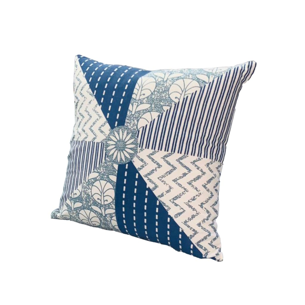 18 x 18 Square Accent Pillows, Geometric Pattern, Soft Cotton Cover, Set of 2, Blue, White By The Urban Port