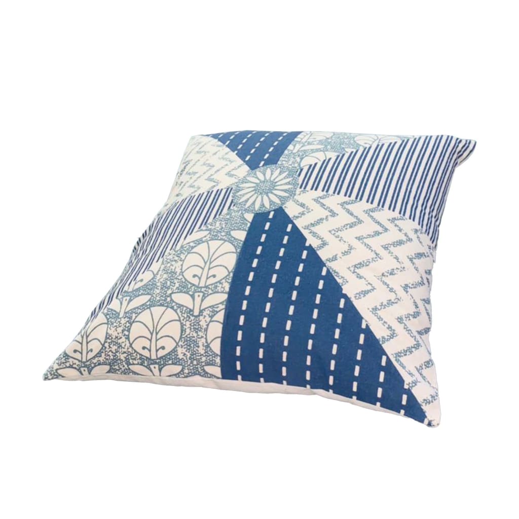 18 x 18 Square Accent Pillows, Geometric Pattern, Soft Cotton Cover, Set of 2, Blue, White By The Urban Port