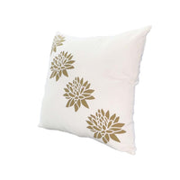 18 x 18 Square Accent Pillows, Soft Cotton Cover, Printed Lotus Flower, Set of 2, Gold, White By The Urban Port