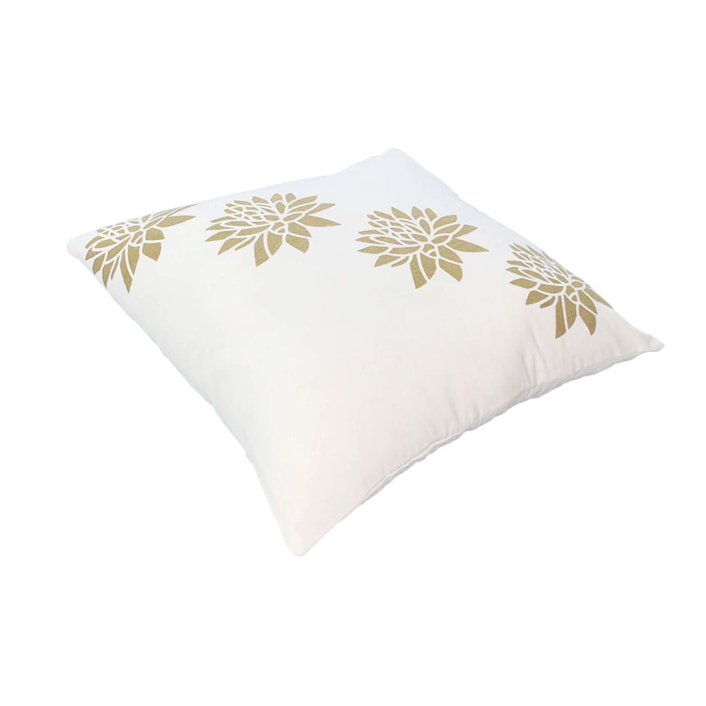 18 x 18 Square Accent Pillows, Soft Cotton Cover, Printed Lotus Flower, Set of 2, Gold, White By The Urban Port