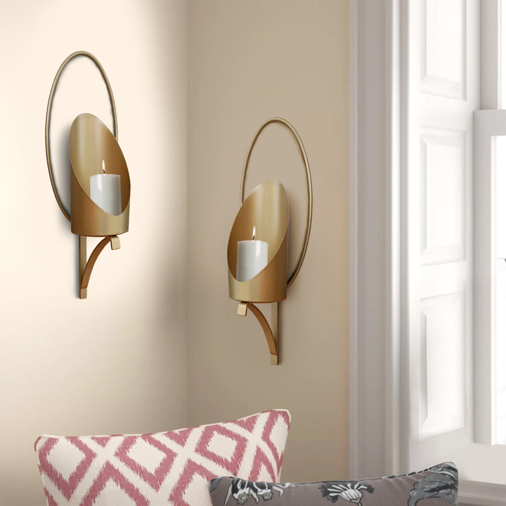 22 Inch Wall Sconce Candle Holder, Modern Tulip Shape, Set of 2, Matte Gold Frame - UPT-270040