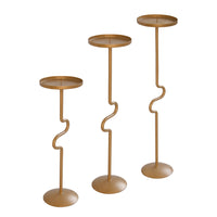 Set of 3 Handcrafted Vintage Candleholder, S Shaped Stands, Matte Gold Brass - UPT-270041