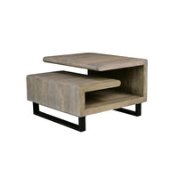 30 Inch Handcrafted Geometric G Coffee Table, Weathered Gray Mango Wood Frame, Black Powder Coated Base - UPT-270551