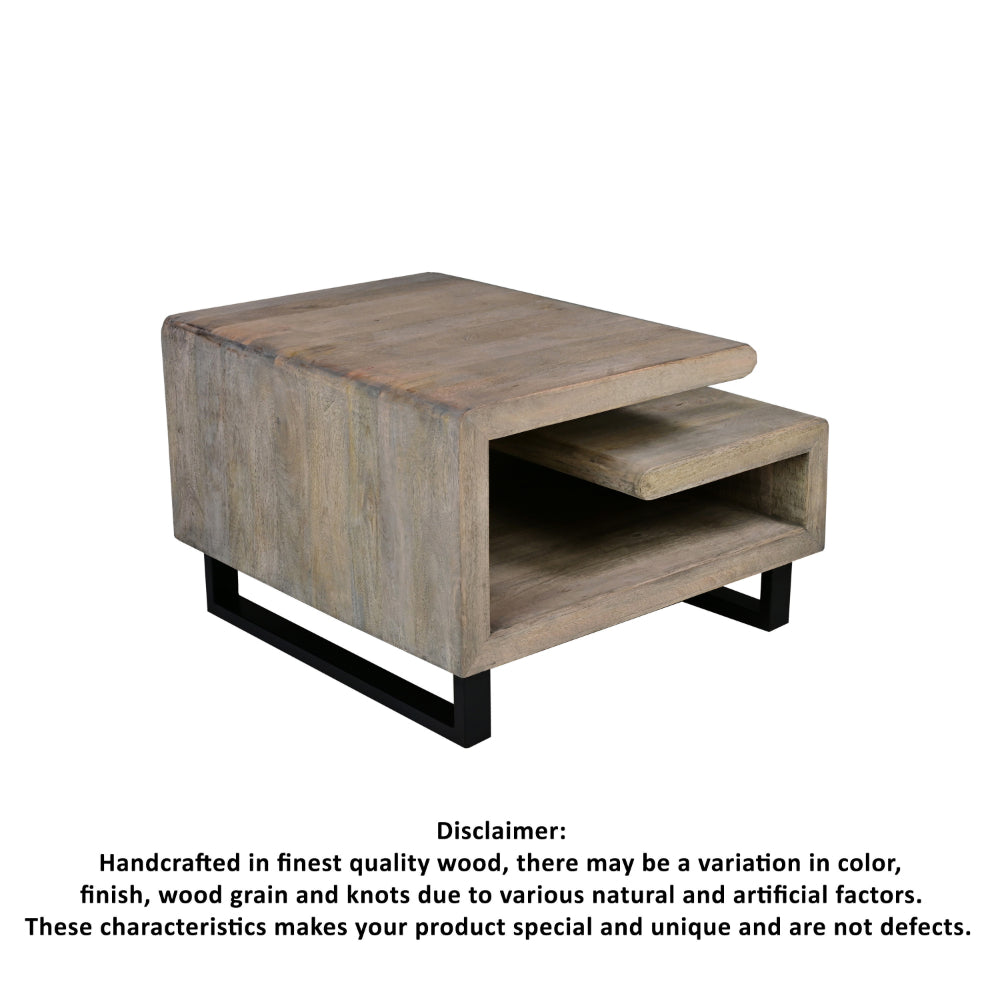 30 Inch Handcrafted Geometric G Coffee Table, Weathered Gray Mango Wood Frame, Black Powder Coated Base - UPT-270551