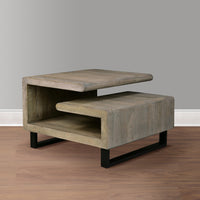 30 Inch Handcrafted Geometric G Coffee Table, Weathered Gray Mango Wood Frame, Black Powder Coated Base - UPT-270551