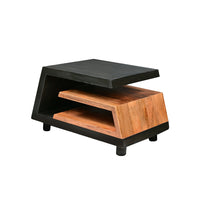 33 Inch Handcrafted Coffee Table, Geometric Dark Walnut and Natural Mango Wood Frame, Block Legs - UPT-270553