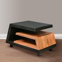 33 Inch Handcrafted Coffee Table, Geometric Dark Walnut and Natural Mango Wood Frame, Block Legs - UPT-270553