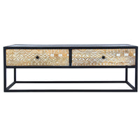 45 Inch Carson Rectangular Mango Wood Coffee Table with Metal Frame and 2 Drawers, Brown and Black - UPT-270555