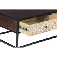 45 Inch Carson Rectangular Mango Wood Coffee Table with Metal Frame and 2 Drawers, Brown and Black - UPT-270555