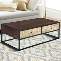 45 Inch Carson Rectangular Mango Wood Coffee Table with Metal Frame and 2 Drawers, Brown and Black - UPT-270555