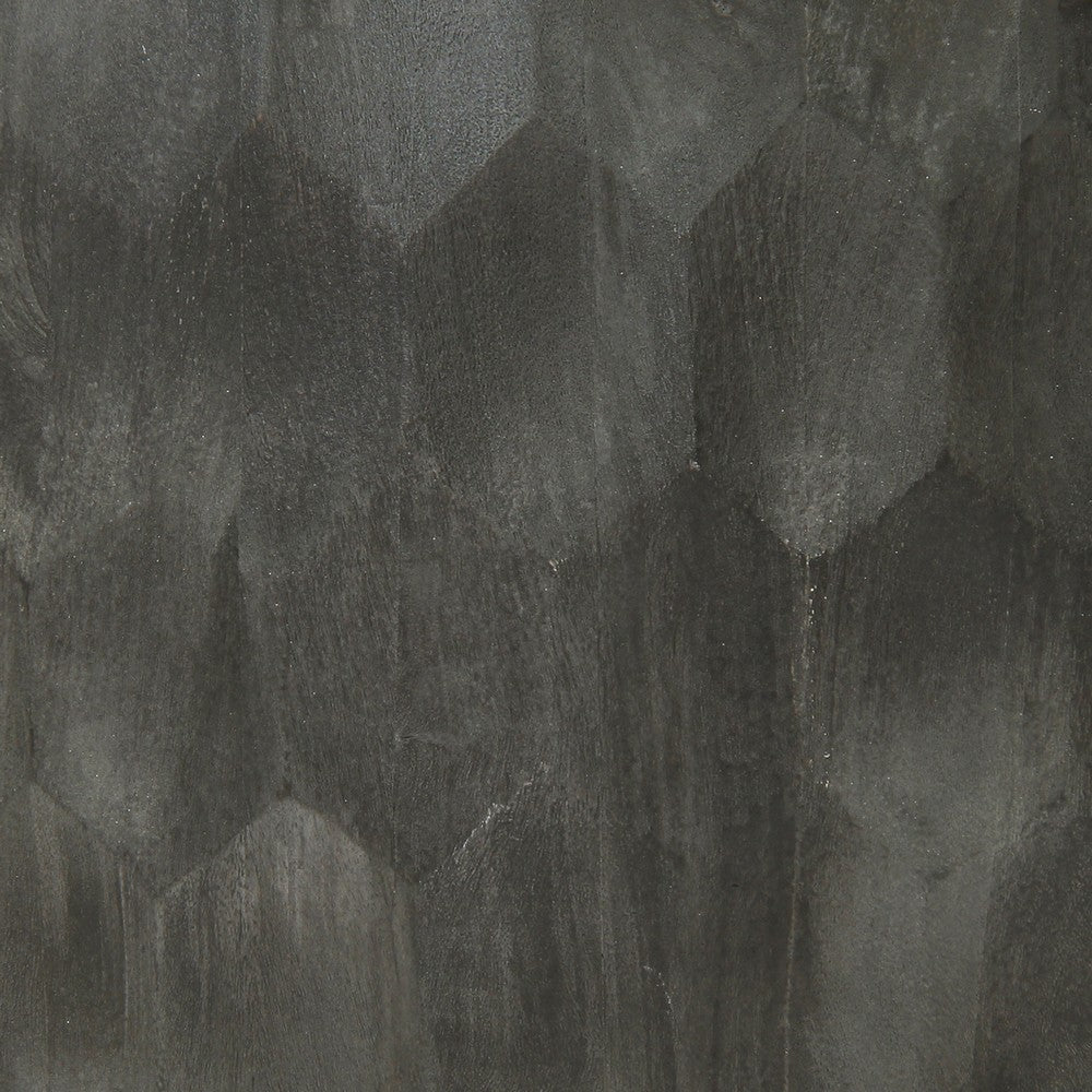 33 Inch Wooden Round Drum Coffee Table with Geometric Carved Pattern, Gray - UPT-270557