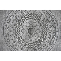 Zera 39 Inch Handcrafted Accent Cabinet with 2 Doors, Medallion Engraved, Sandblasted Gray Mango Wood, Black Iron Framed Stand- UPT-271294