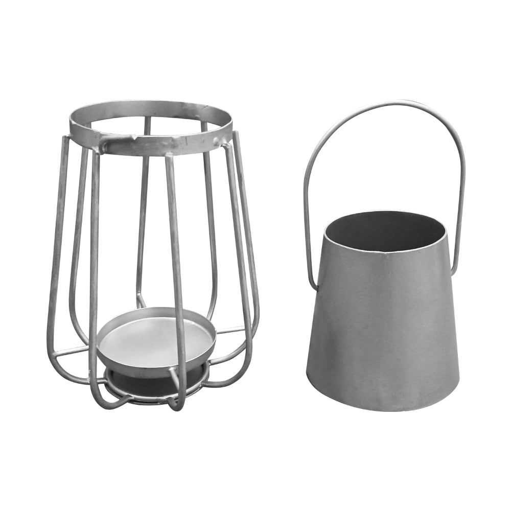 Ambient 12 Inch Vintage Style Iron Candle Stand Lantern, Sleek Curved Handle, Metallic Silver - UPT-271311