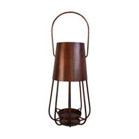 Ambient 12 Inch Vintage Style Iron Candle Stand Lantern, Sleek Curved Handle, Rustic Bronze - UPT-271312