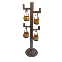 52 Inch Tall Plant Stand with 4 Hanging Pots, Antique Bronze, Gold, Black - UPT-271313