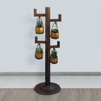 52 Inch Tall Plant Stand with 4 Hanging Pots, Antique Bronze, Gold, Black - UPT-271313