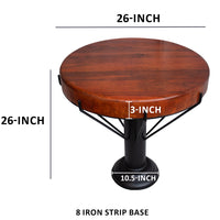 26 Inch Handcrafted Round Side End Table, Thick Mango Wood Top, Black Iron Pedestal Base - UPT-271315