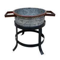 21, 18, and 16 Inch 3 Piece Round Tub Metal Planter Set with Stand in Galvanized Gray and Black Iron - UPT-271316