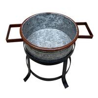 21, 18, and 16 Inch 3 Piece Round Tub Metal Planter Set with Stand in Galvanized Gray and Black Iron - UPT-271316