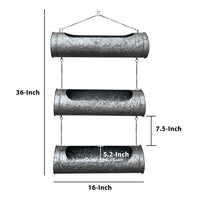 36 Inch 3 Tier Hanging Planter, Galvanized Metal With Chrome Chain, Silver Finish - UPT-271317