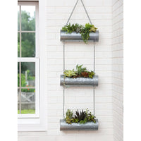 36 Inch 3 Tier Hanging Planter, Galvanized Metal With Chrome Chain, Silver Finish - UPT-271317