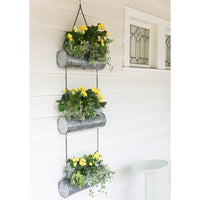 36 Inch 3 Tier Hanging Planter, Galvanized Metal With Chrome Chain, Silver Finish - UPT-271317