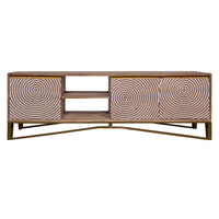 Ally 57 Inch TV Media Entertainment Cabinet Console, Mango Wood With Metal Base, Natural Brown, Gold - UPT-272538