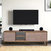 Ally 57 Inch TV Media Entertainment Cabinet Console, Mango Wood With Metal Base, Natural Brown, Gold - UPT-272538