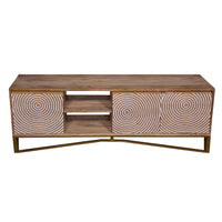 Ally 57 Inch TV Media Entertainment Cabinet Console, Mango Wood With Metal Base, Natural Brown, Gold - UPT-272538