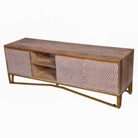 Ally 57 Inch TV Media Entertainment Cabinet Console, Mango Wood With Metal Base, Natural Brown, Gold - UPT-272538